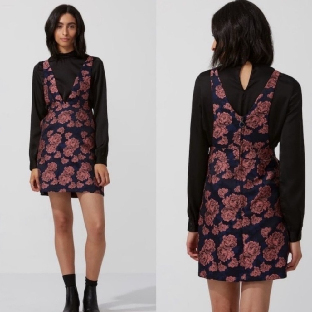 Frank & Oak Floral Mini Dress in Black and Pink
